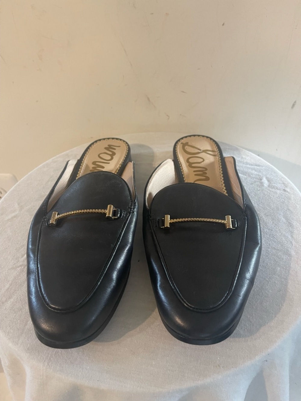 Sam Edelman Leather Slides Loafers - Gold Accent